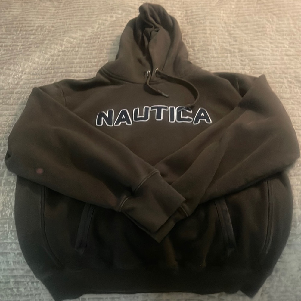 Nautica XL Brown Hoodie One spot discolored on back of right sleeve (see pic)